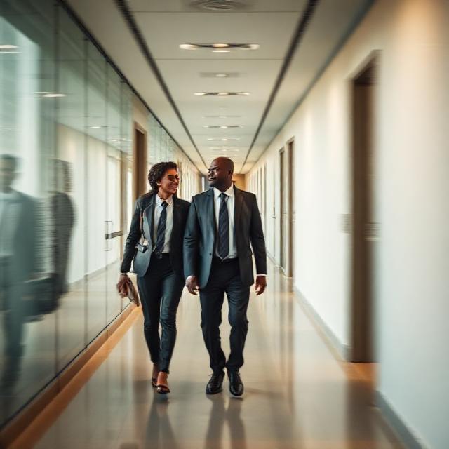 editorial partners walking through office