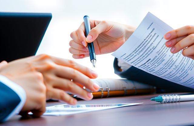 Employment law compliance—reviewing policy and contract documents on desk
